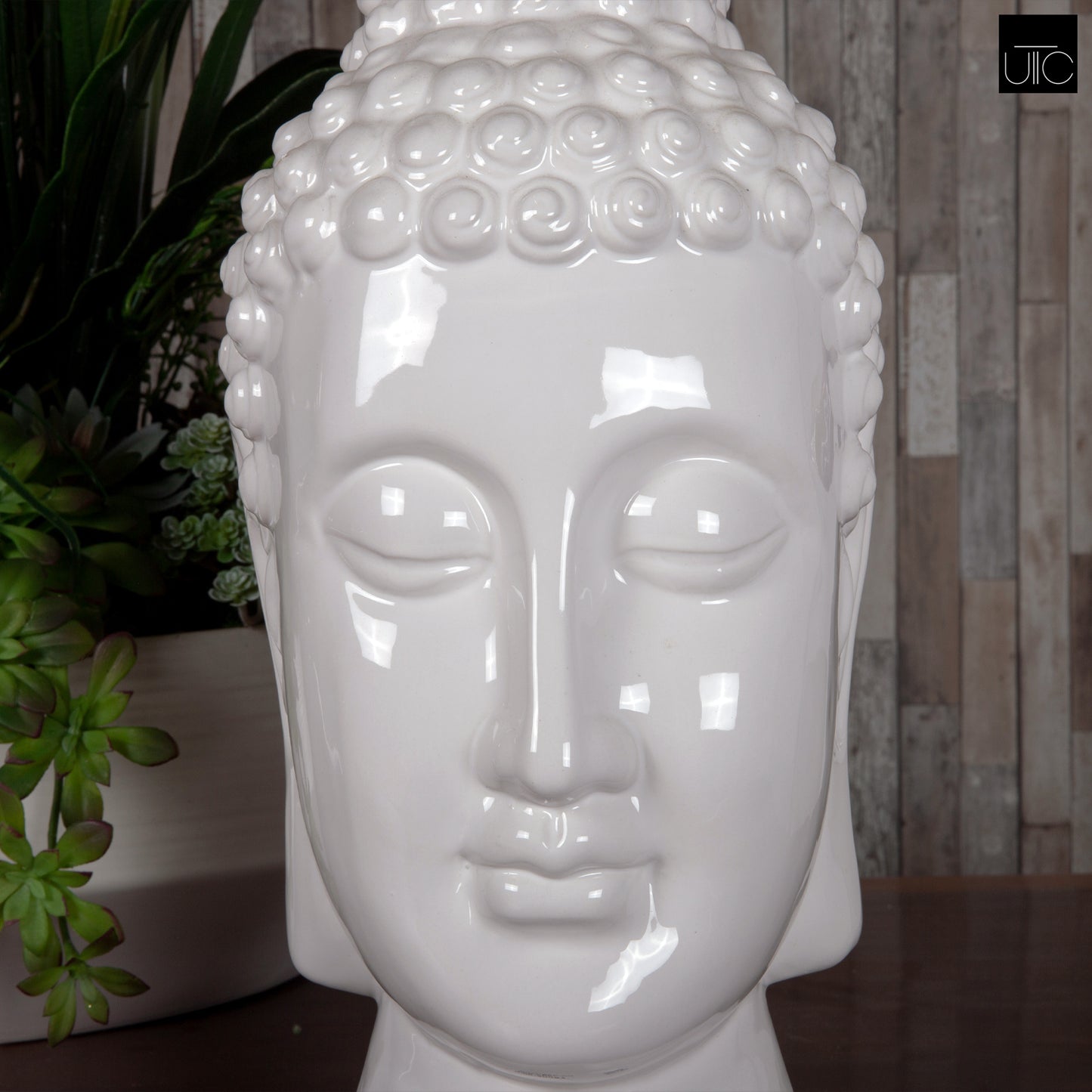 Sayuri Gloss White Buddha Head Sculpture