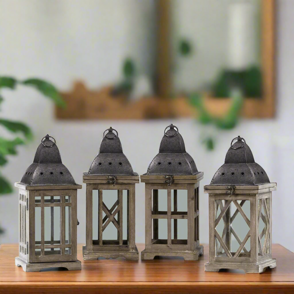 Jeska Wood and Metal Lanterns (Set of 8)