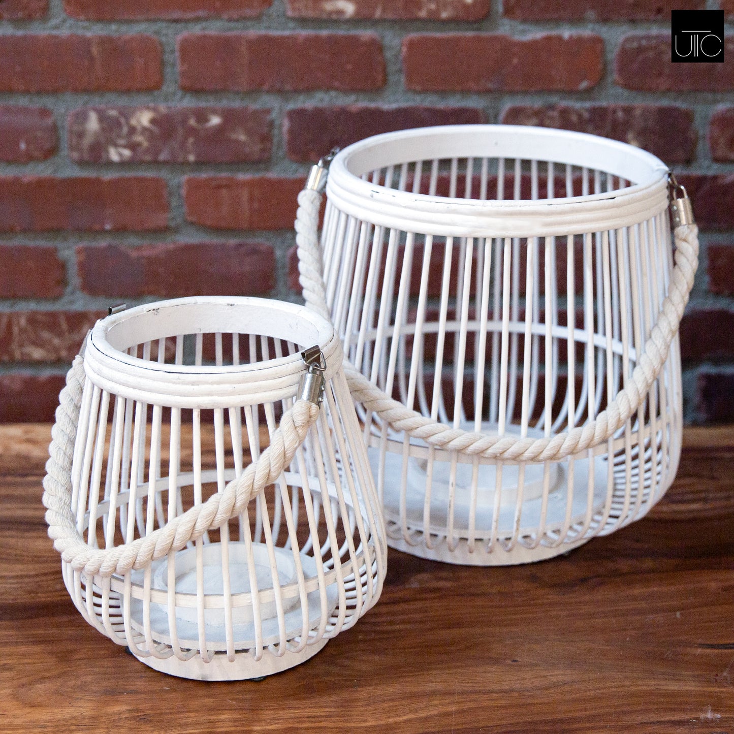 Bamboo Lantern Painted Finish White 11.5"H