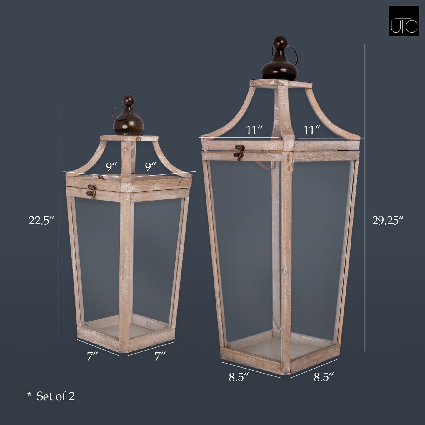 Wood Lantern Natural Finish Brown 29.25"H