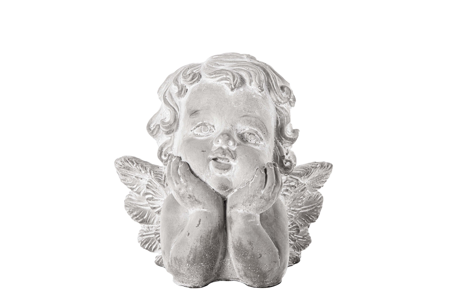 Cement Cherubin Bust Figurine Washed Concrete Finish