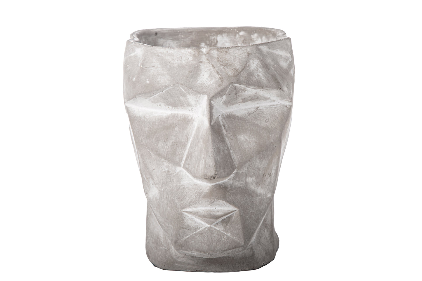 Cement Pixelated Man's Head Flower Pot Washed Concrete Finish Gray-8.50"H