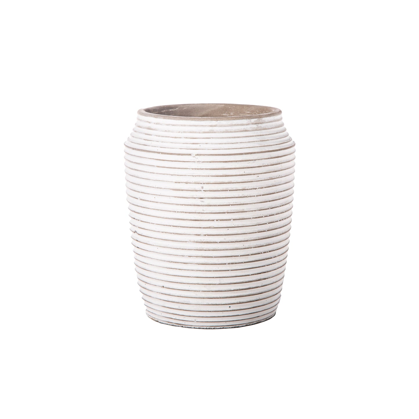 Addie Cement Round Pot with Embossed Stripe Pattern Design