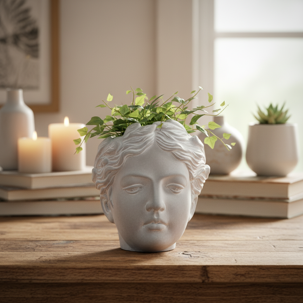 Virlen Cement Roman Lady Head Pot