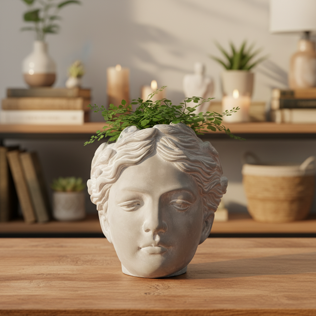 Virlen Cement Roman Lady Head Pot