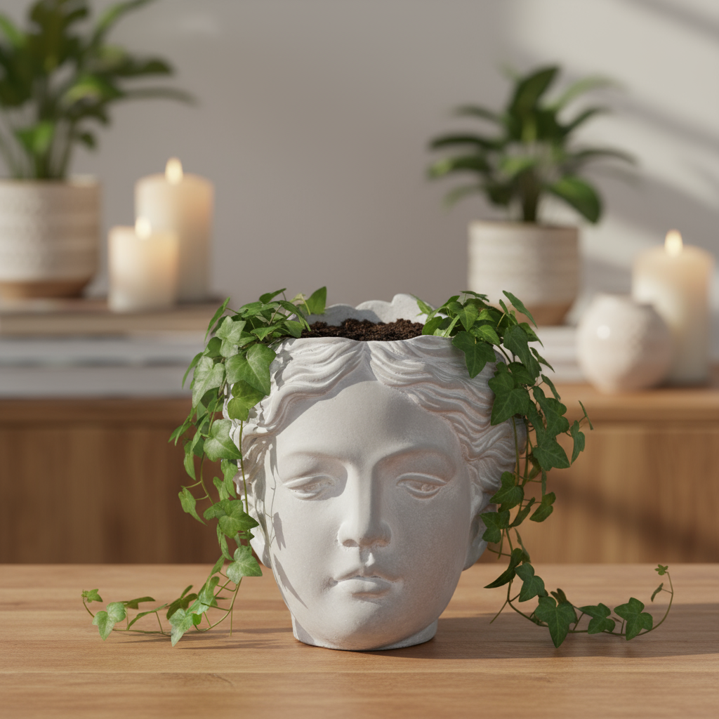 Virlen Cement Roman Lady Head Pot