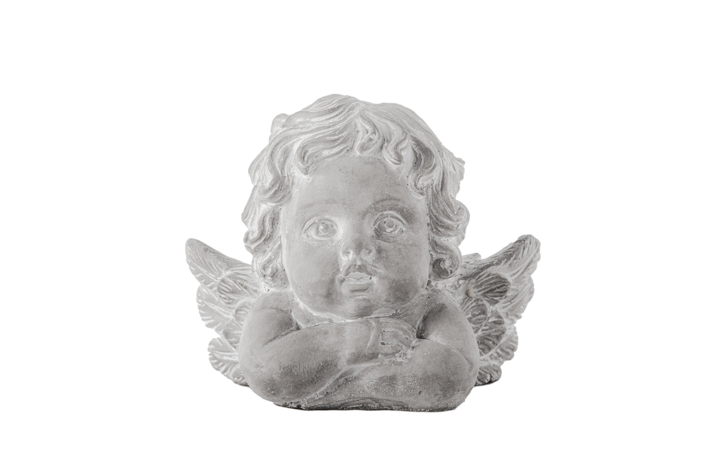 Cement Cherubim Figurine Washed Concrete Finish Gray-6.00"H