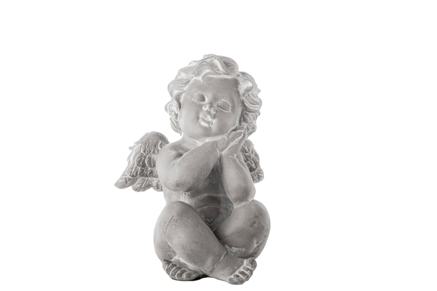 Cement Sitting Cherubim Figurine Washed Concrete Finish Gray-8.00"H