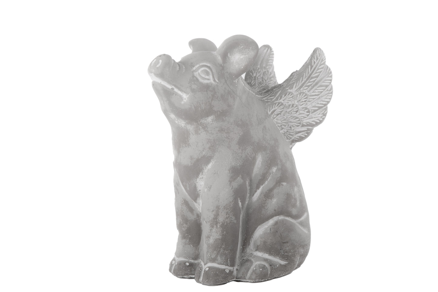 Cement Sitting Winged Piglet Figurine Washed Concrete Finish