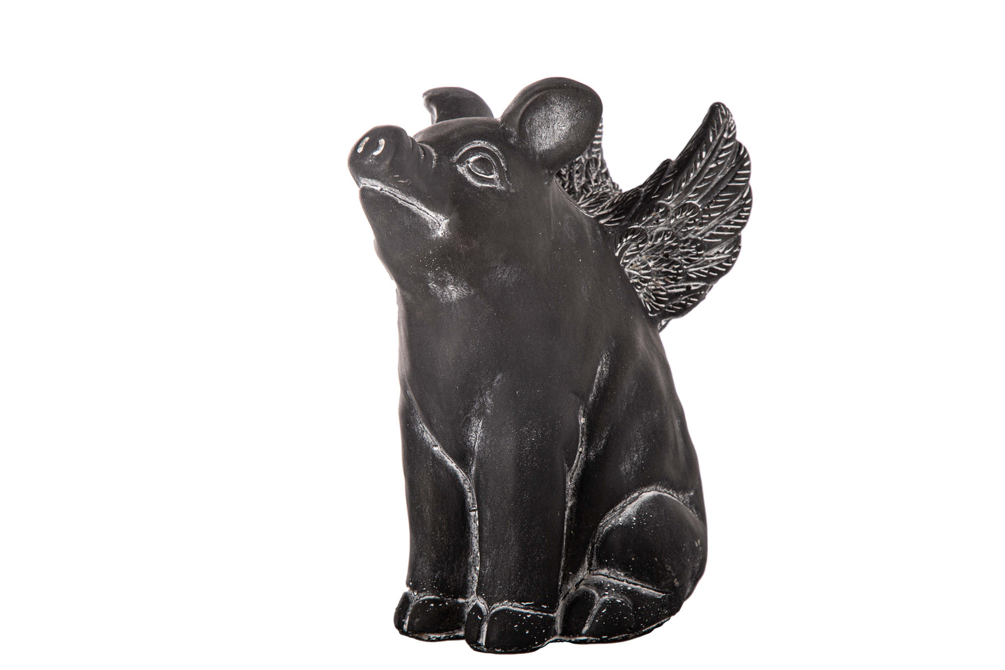 Cement Sitting Winged Piglet Figurine Washed Concrete Finish