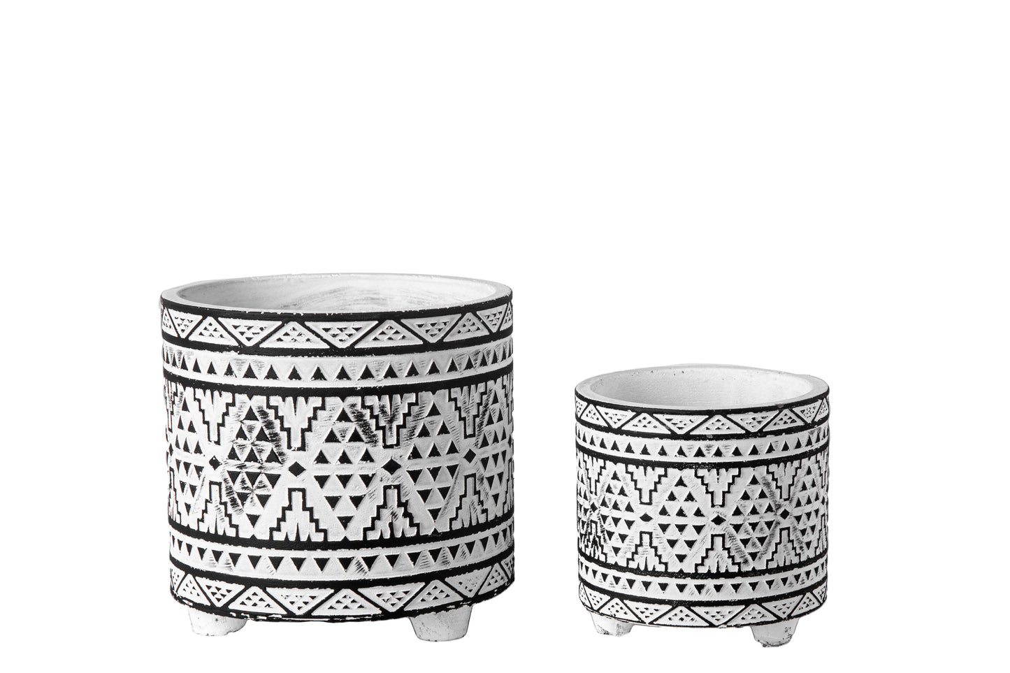 Cement Round Pot Set of Two Washed Finish White-6.00"H -44