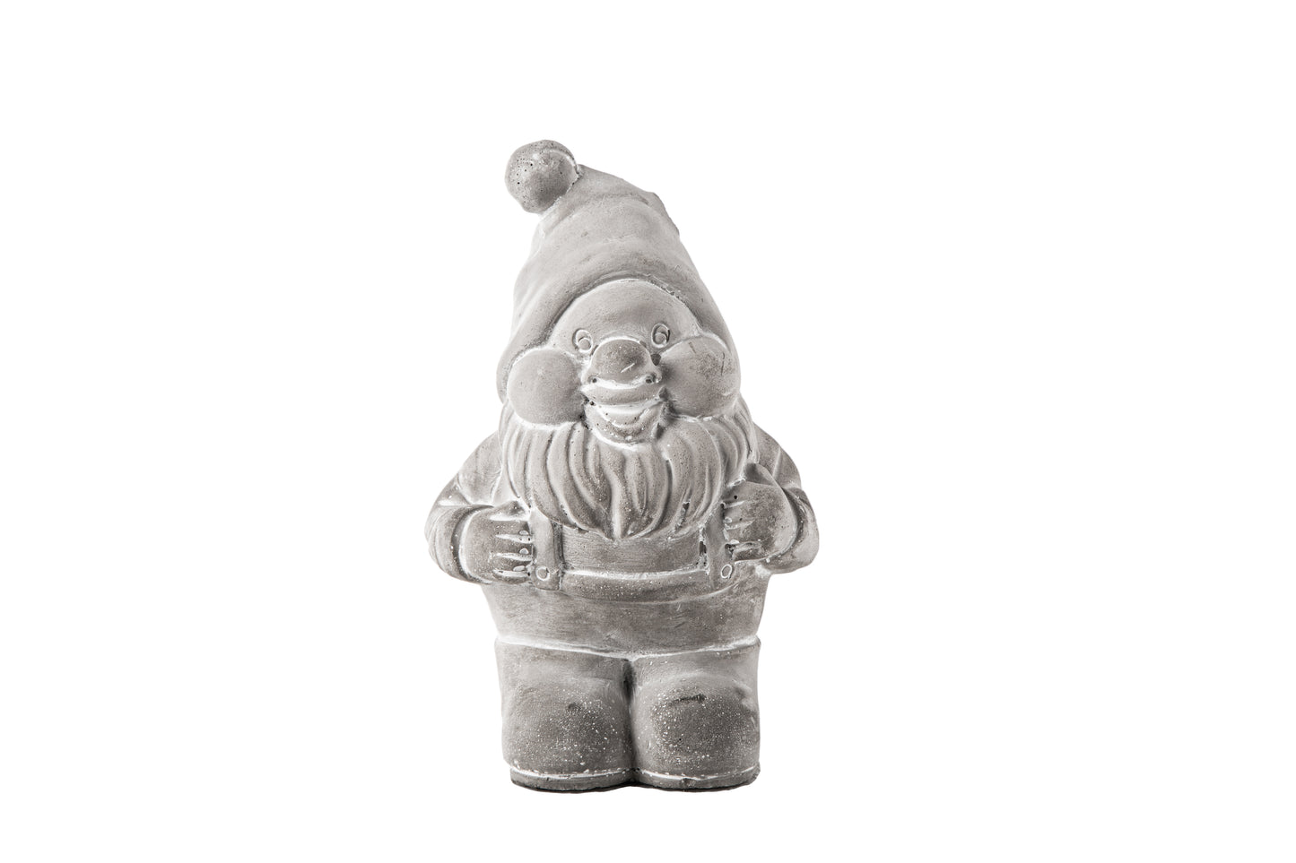 Cement Standing Fat Kid Gnomes Figurine Washed Finish Gray-8.00"H