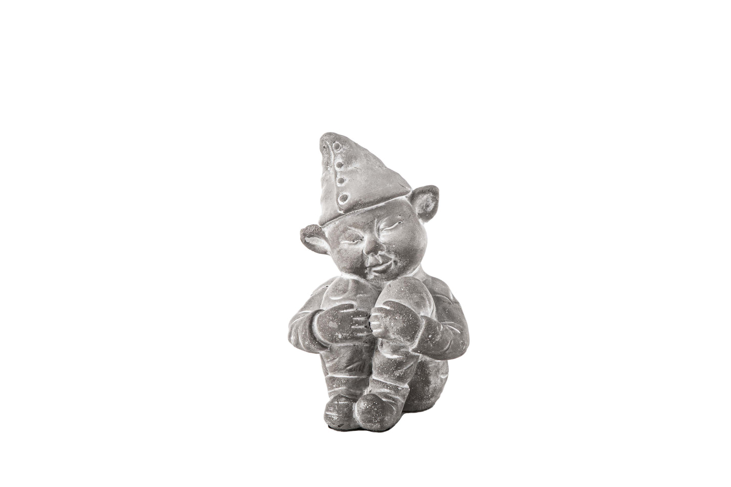 Cement Sitting Boy Gnomes Figurine Washed Finish Gray-8.00"H
