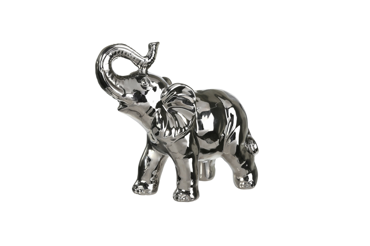 Ceramic Standing Elephant Figurine Chrome Finish