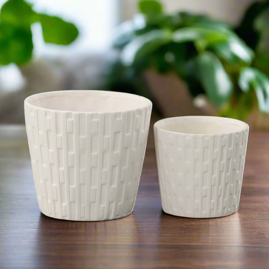 Ceramic Round Pot Matte Finish White-6.00"H -203