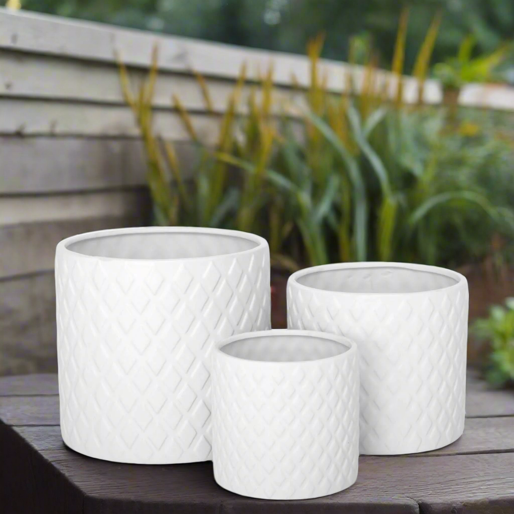 Kavelle Diamond Pattern Ceramic Pot – Set of Three