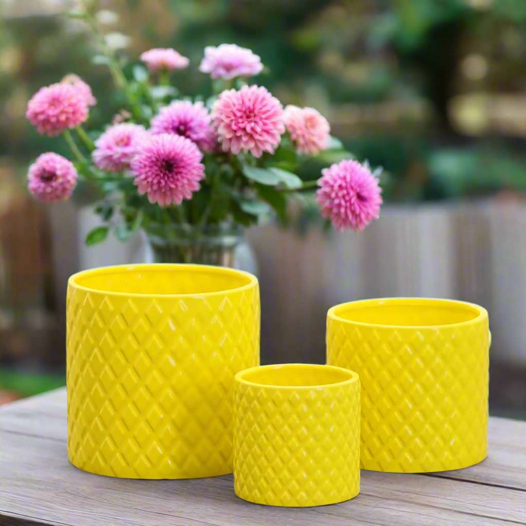 Kavelle Diamond Pattern Ceramic Pot – Set of Three