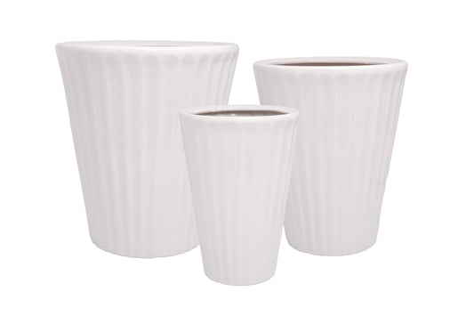 Ceramic Line Pot Set Of Three White