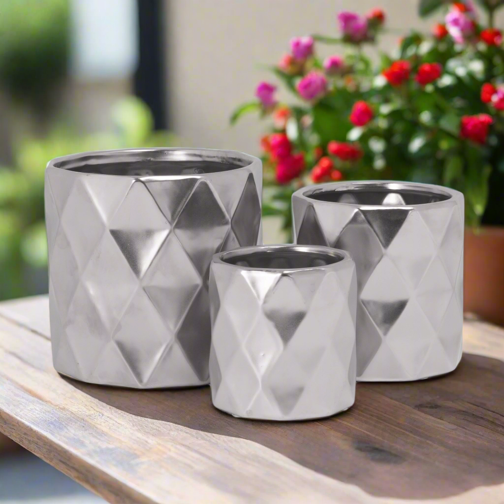 Dagen Diamond Embossed Ceramic Pot Set (Set of 3)