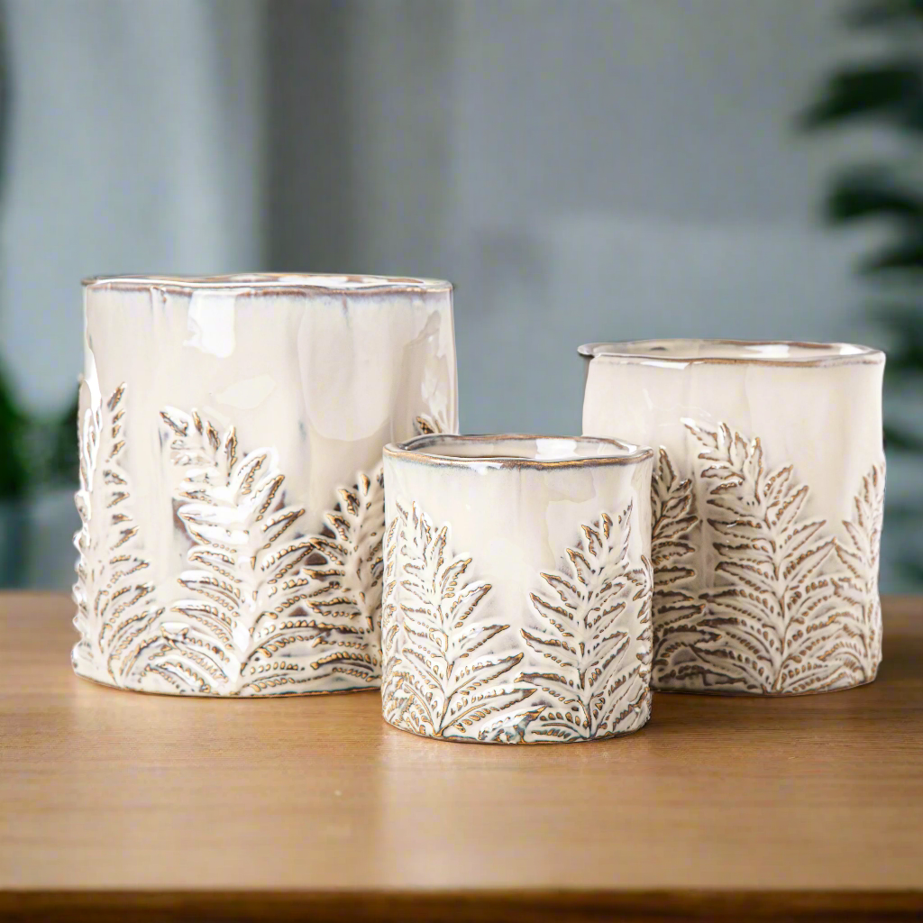 Floris Distressed Ivory Planter Set (Set of 3)