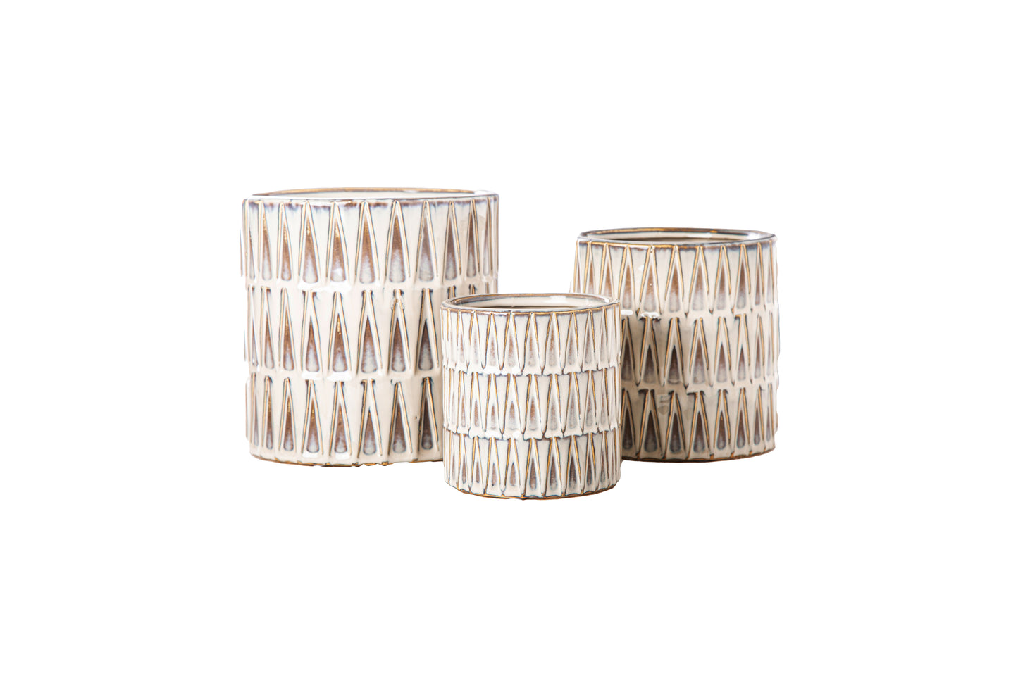 Ceramic Round Pot Distressed Finish Ivory-6.75"H -126