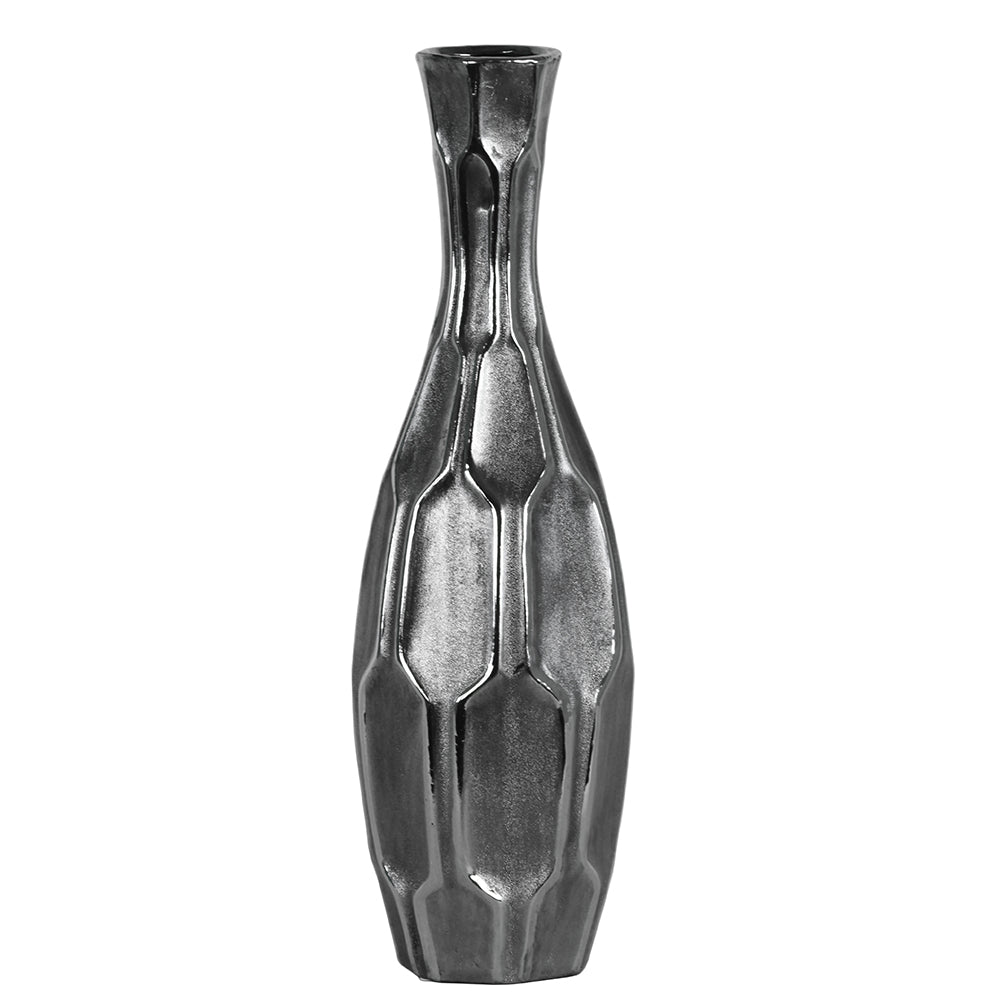 Ceramic Vase Distressed Finish Silver-19.75"H