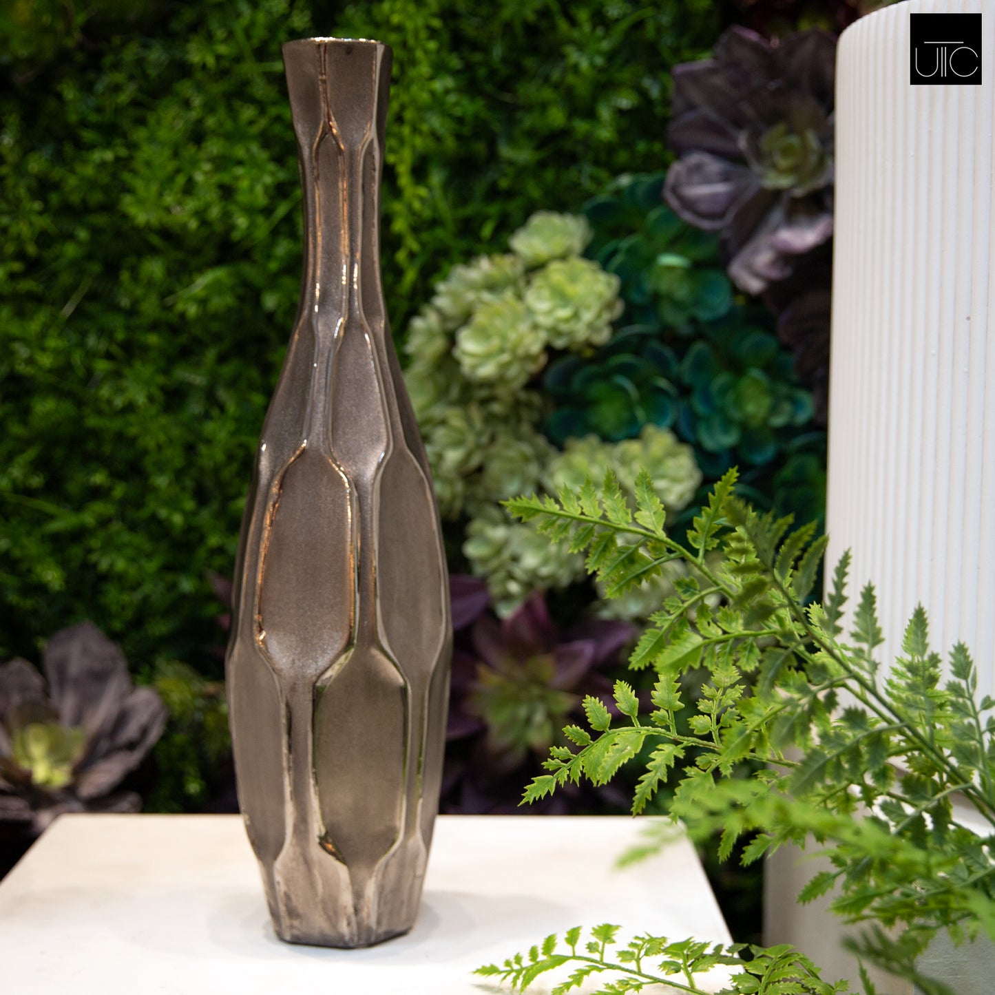 Ceramic Vase Distressed Finish Silver-19.75"H