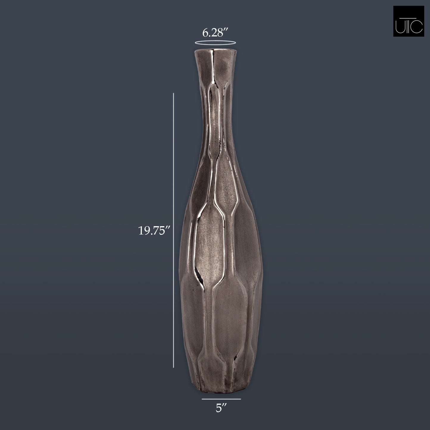 Ceramic Vase Distressed Finish Silver-19.75"H