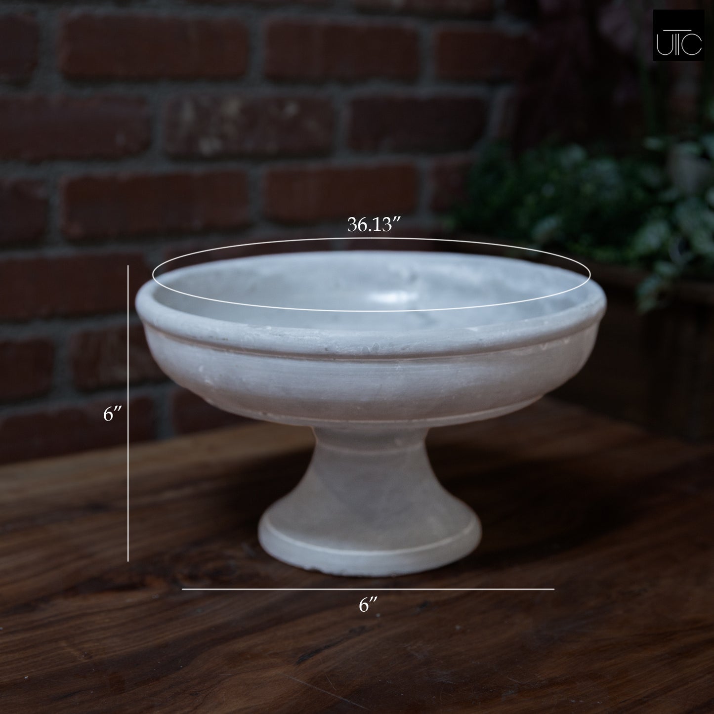 Cement Compote Bowl On Stand Large  Concrete Finish Gray