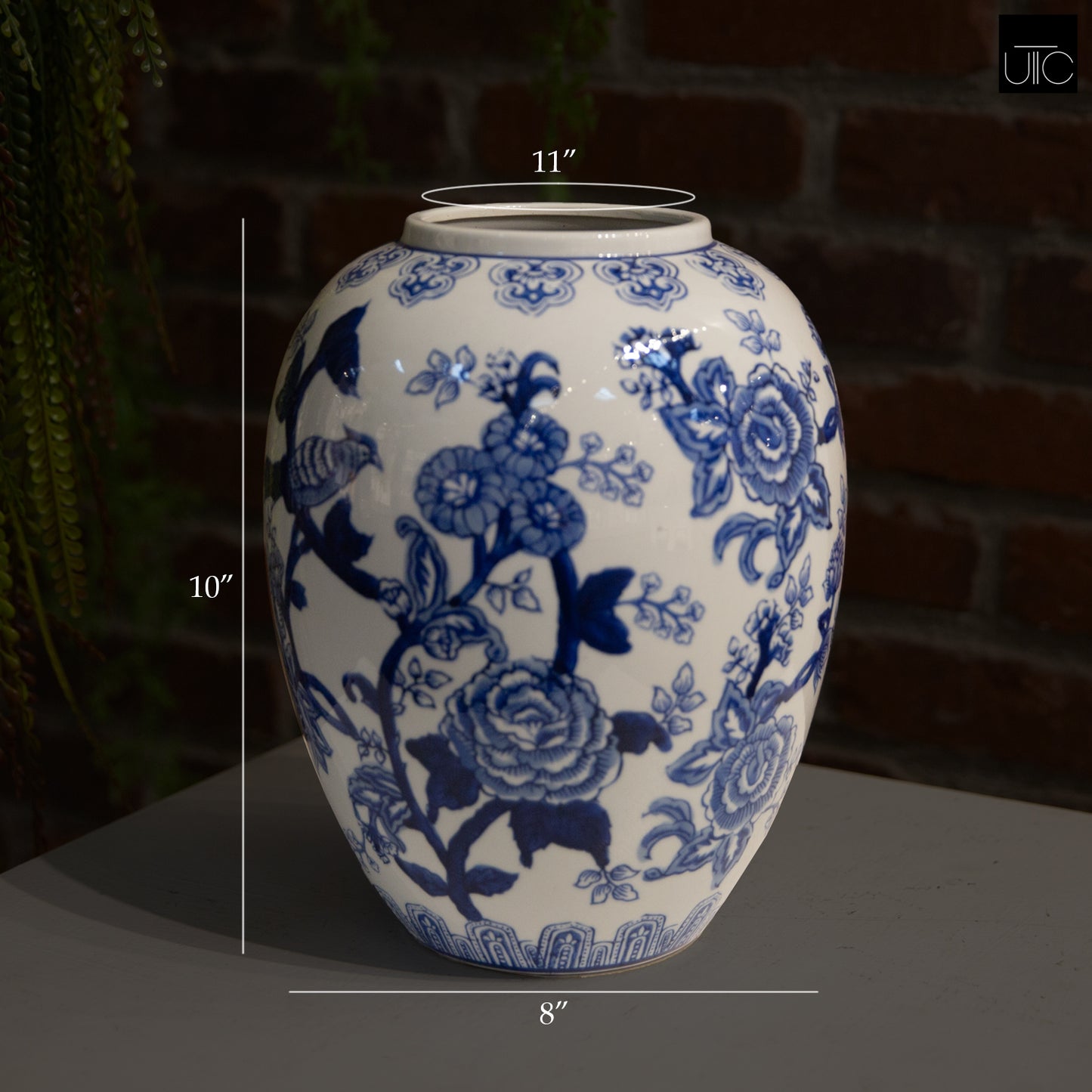 Ceramic Chinoiserie Ginger/Temple Jar Gloss Finish Blue&White-10.00"H -60