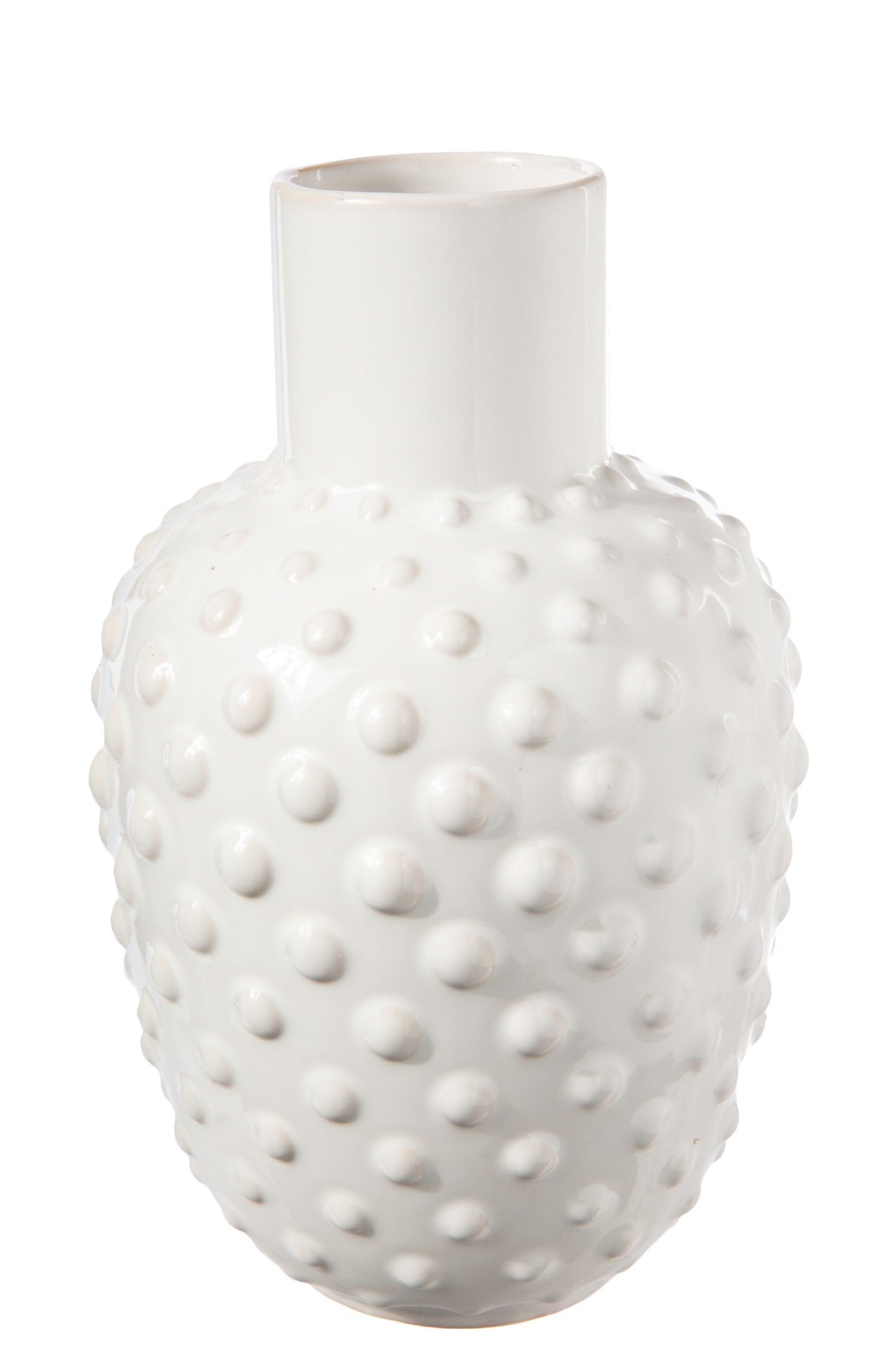 Ceramic Round Vase Gloss Finish White-10.00"H -224