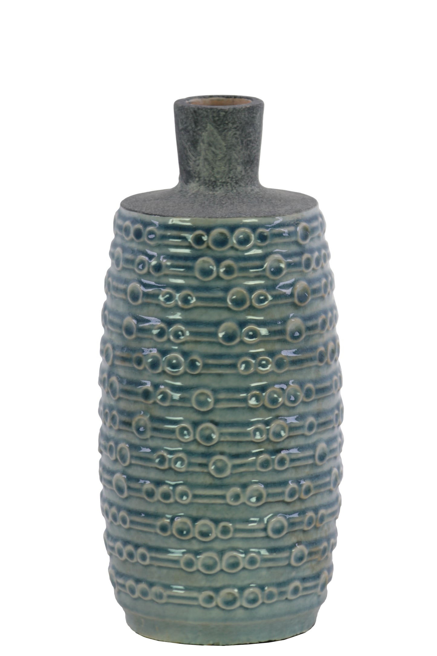 Ceramic Vase Coated Finish Turquoise-13.75"H