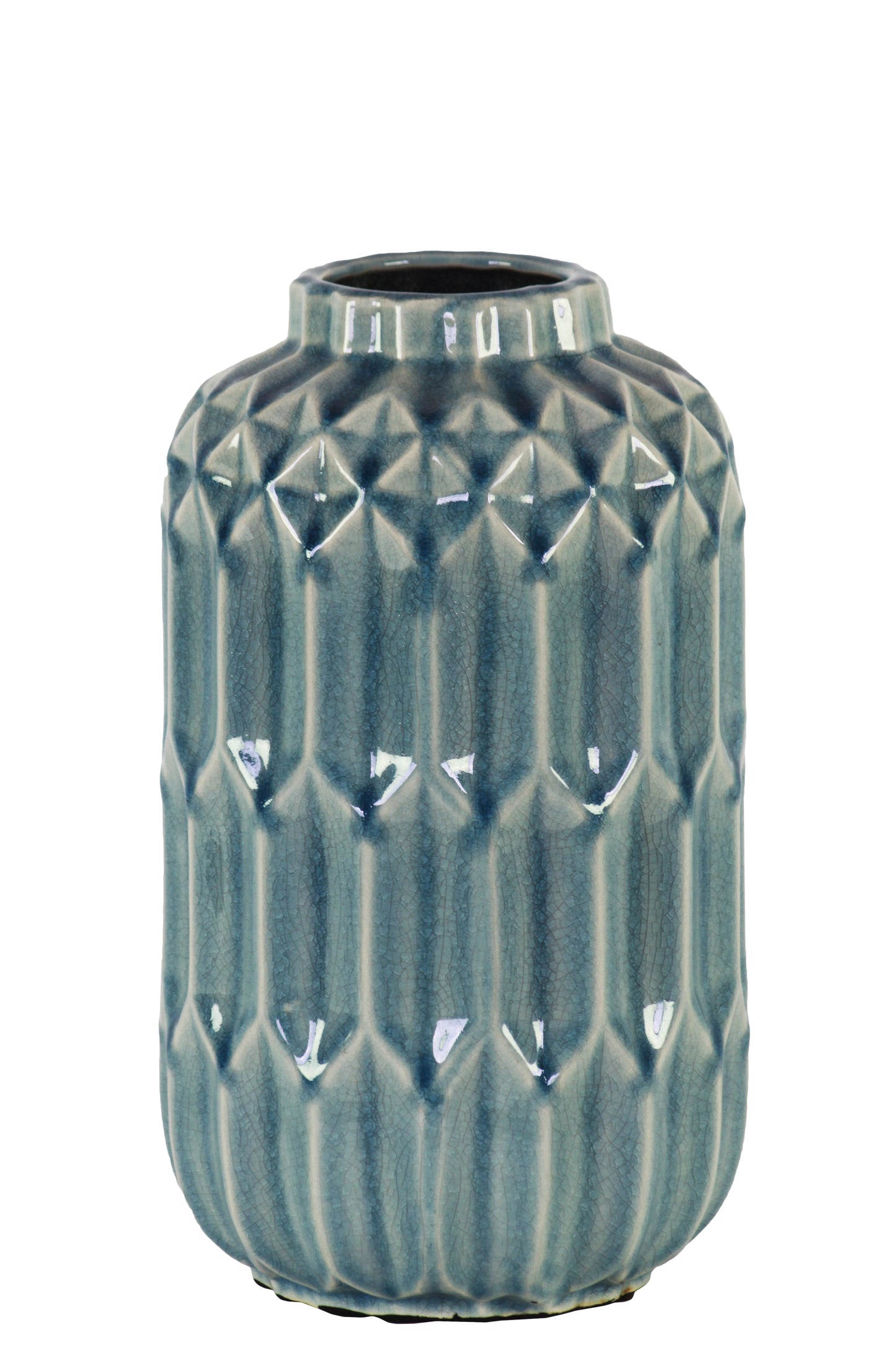 Ceramic Vase Coated Washed Finish Blue-11.25"H
