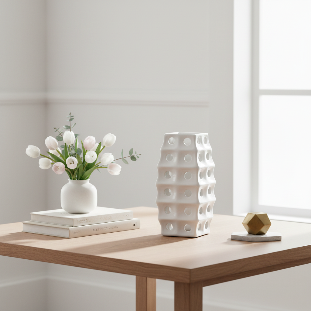 Kaida Ceramic Square Irregular Vase with Round Cutout