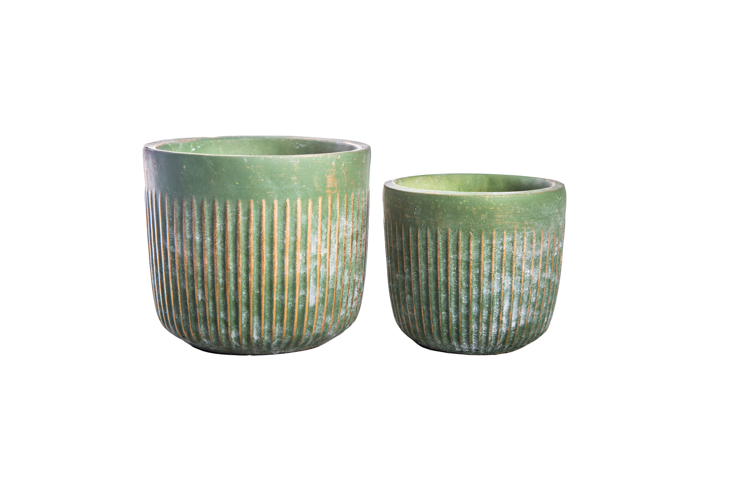 Cement Round Pot Distressed Finish Green-6.00"H