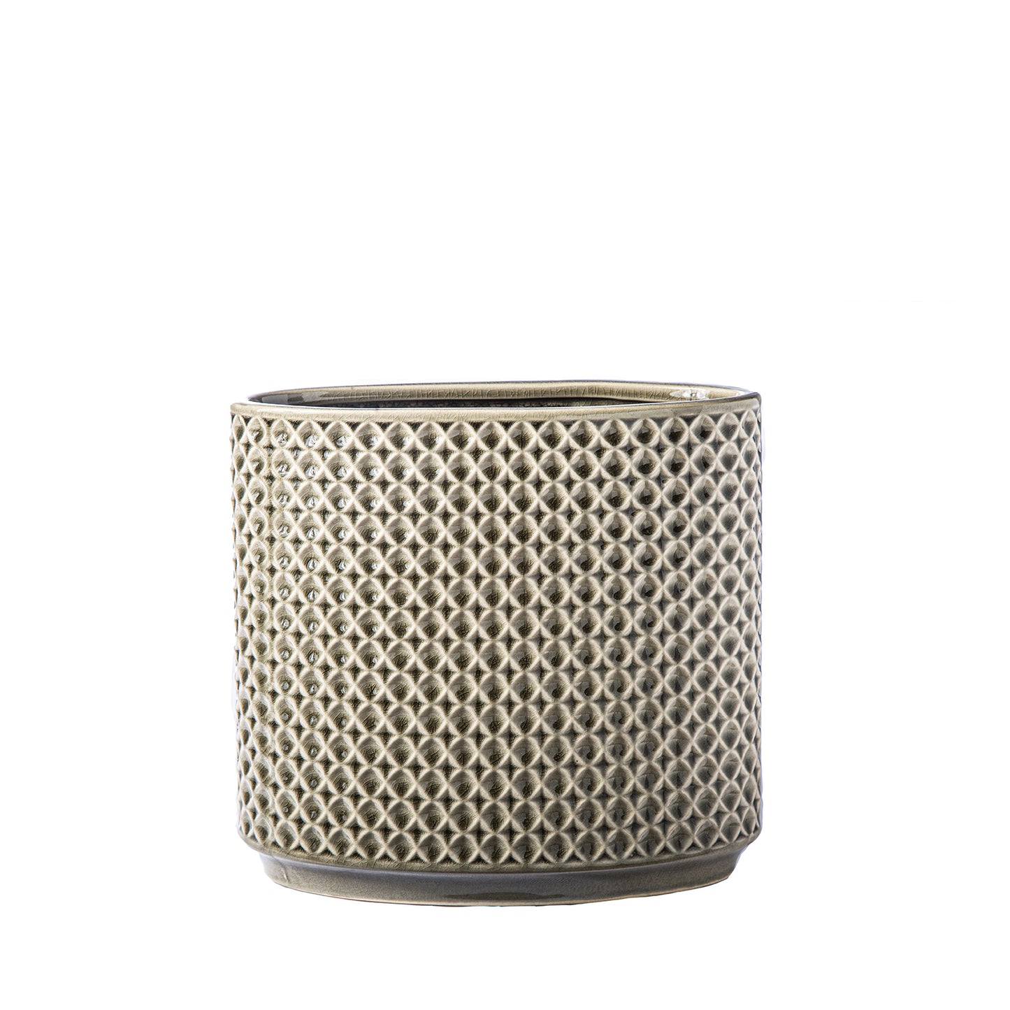 Textured ceramic pot on a white background