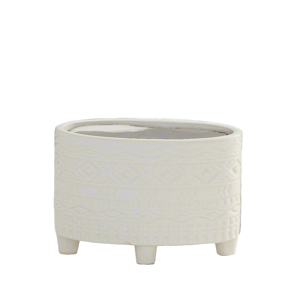 Naya Ceramic Oval Tribal Pot with Stand