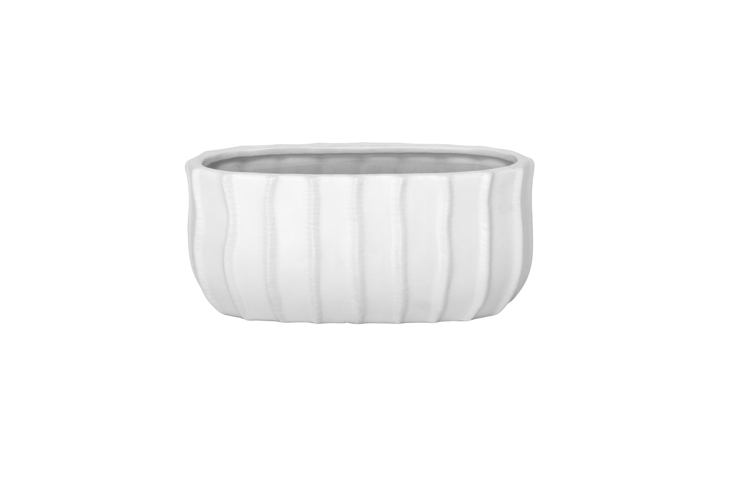 Ceramic Short Oval Vase Matte Finish White-5.00"H