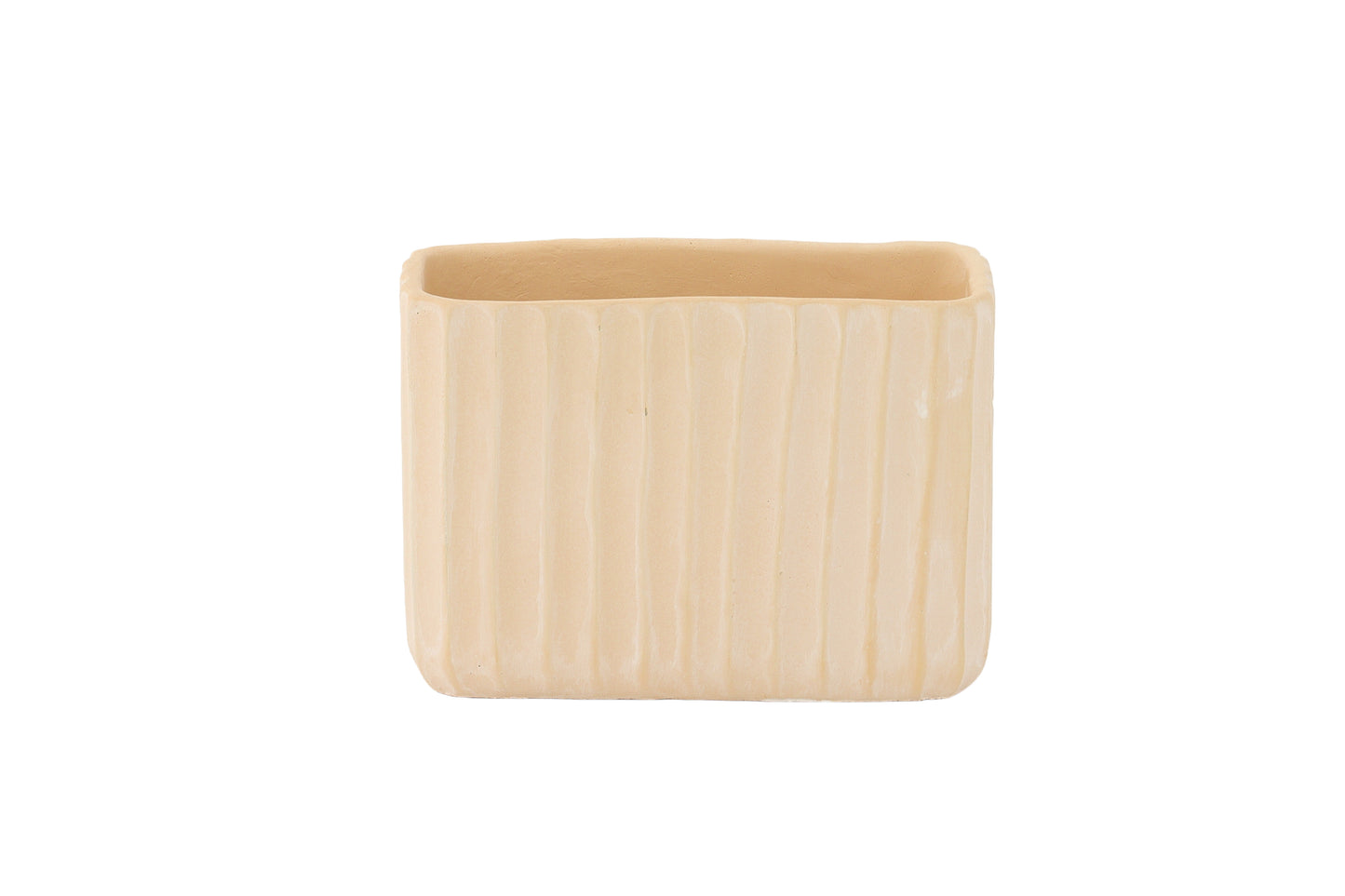 Cement Tall Rectangle Pot Painted Finish Beige-6.50"H