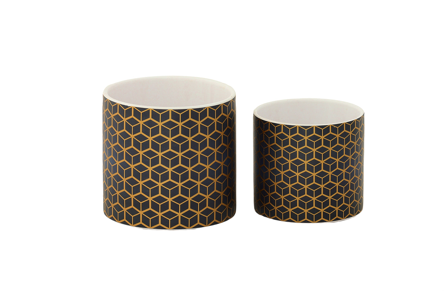 Ceramic Round Pot Decal Coated Finish Black-6.25"H -124