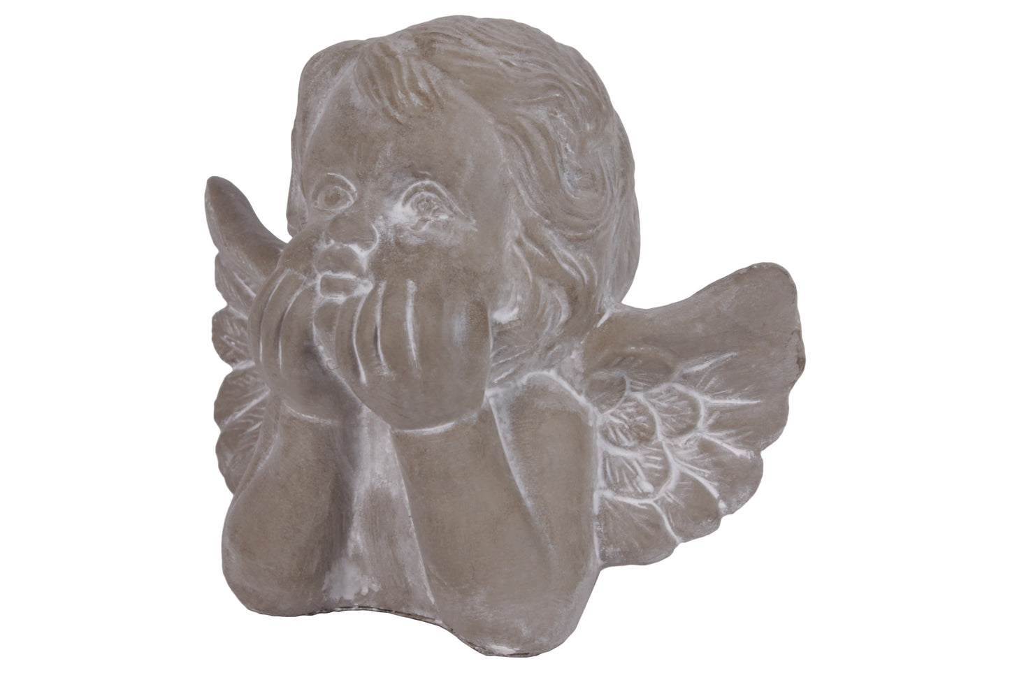 Cement Cherub Figurine Concrete Finish Gray-7.5"H