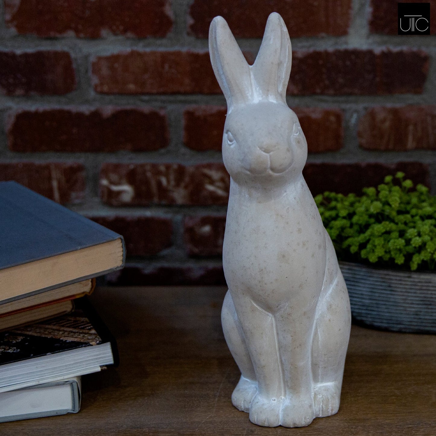 Terracotta Sitting Rabbit Figurine Distressed Finish Gray-13.75"H