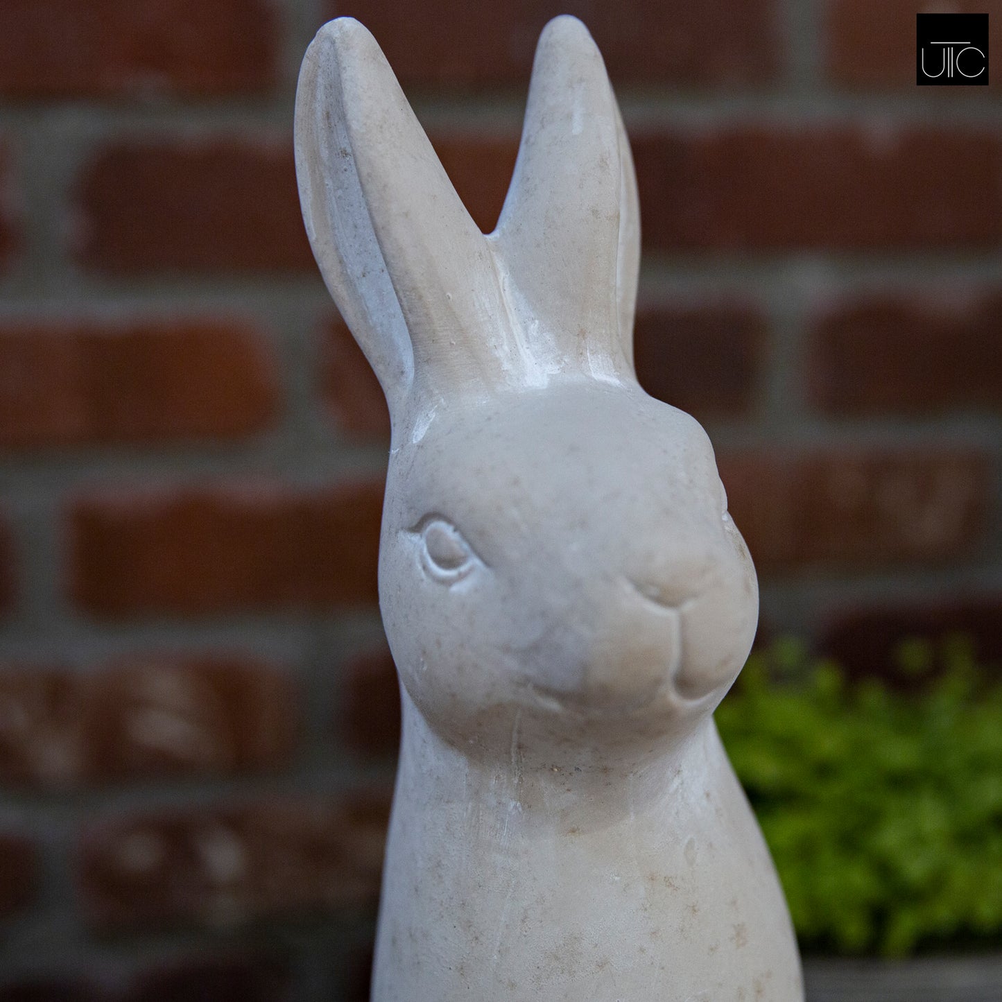 Terracotta Sitting Rabbit Figurine Distressed Finish Gray-13.75"H