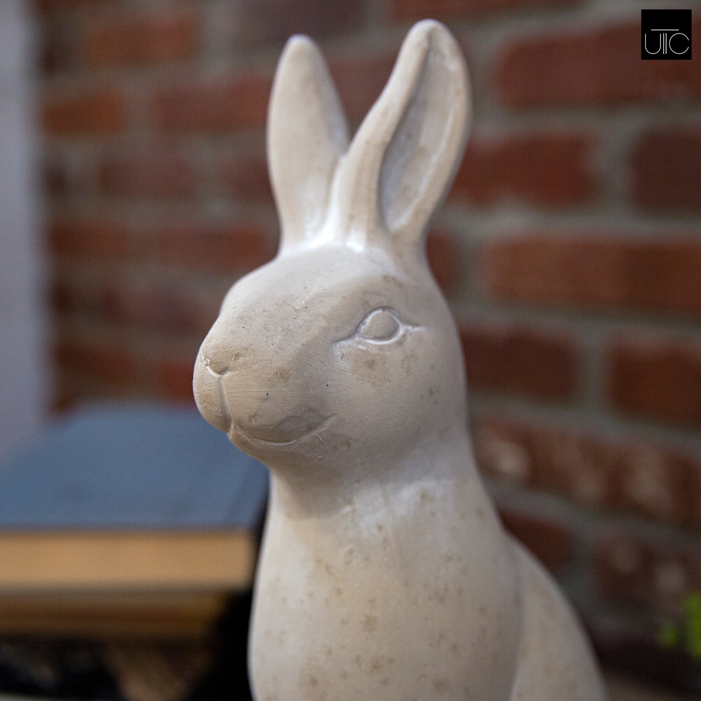 Terracotta Sitting Rabbit Figurine Distressed Finish Gray-13.75"H