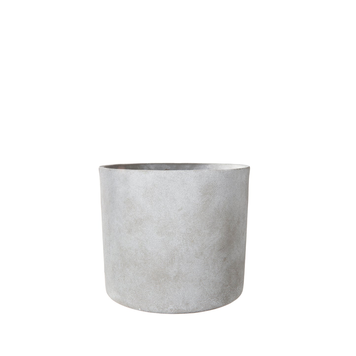 Gray cylindrical planter on a white background