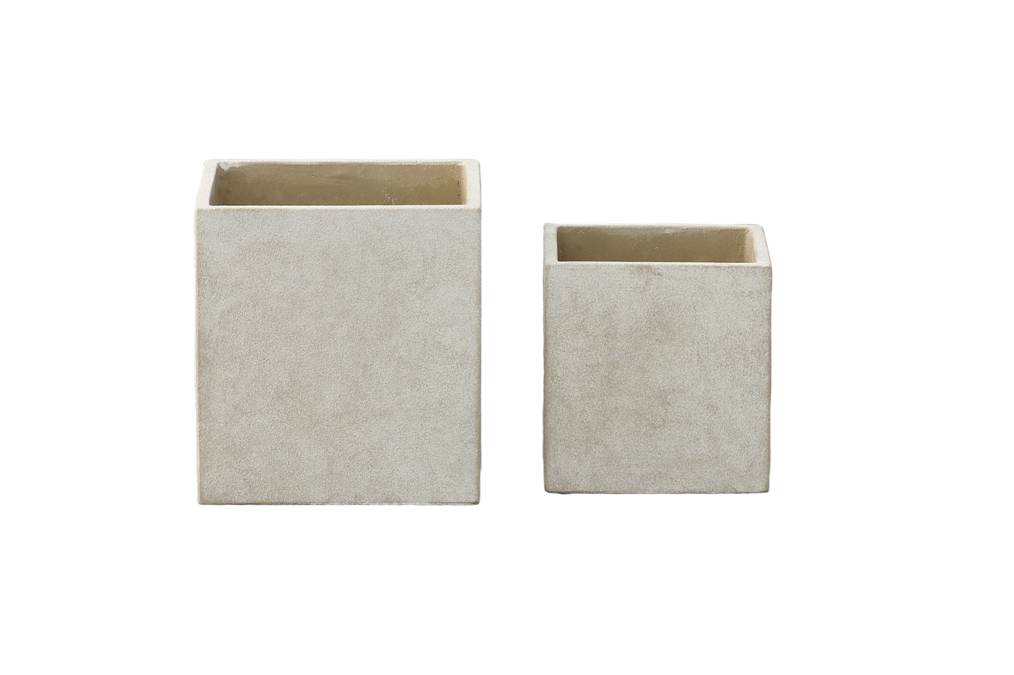 Terracotta Square Pot Set of Two Cement Finish Light Gray-6.25"H