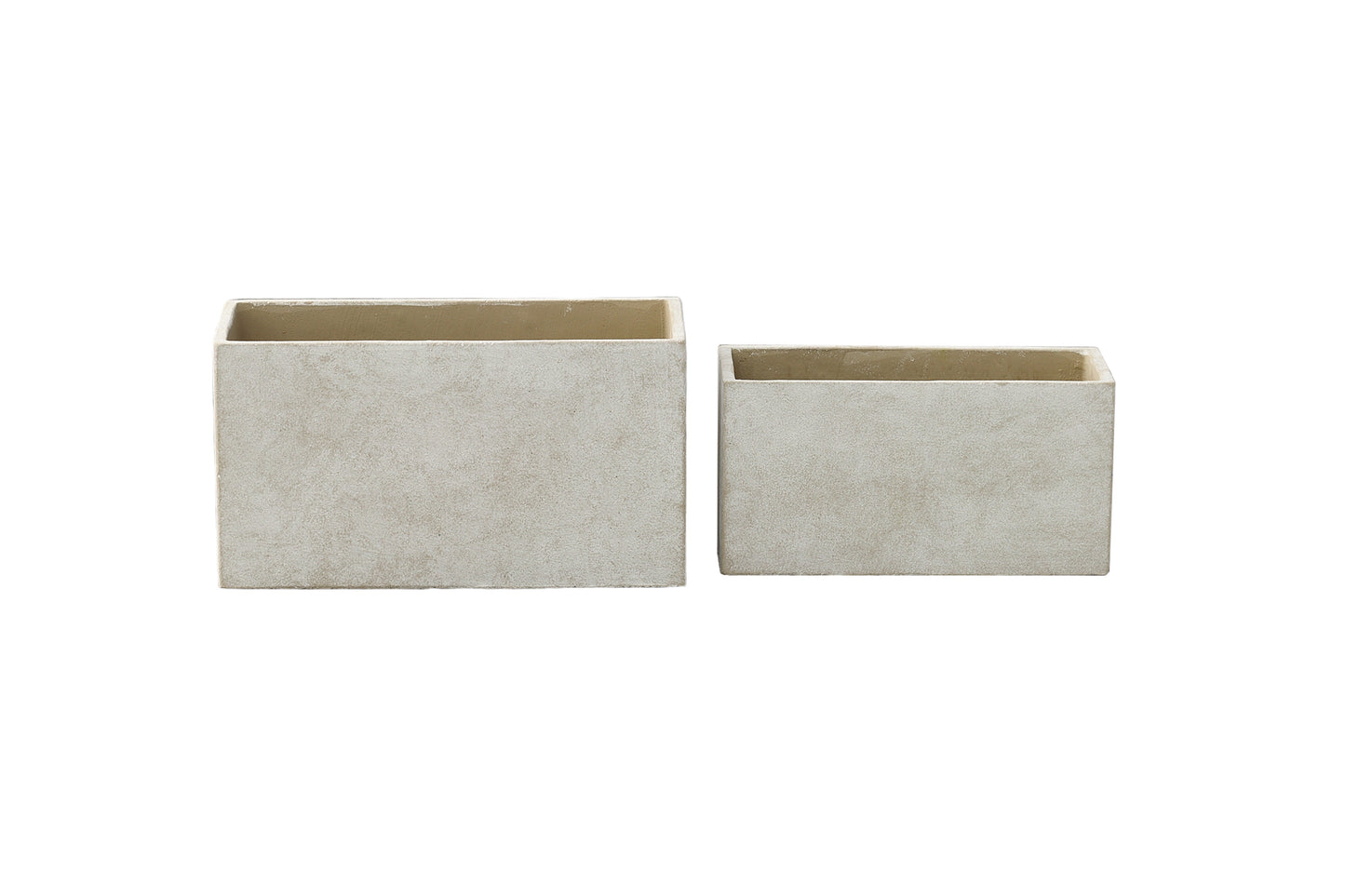 Terracotta Rectangle Pot with Smooth Design Body Set of Two Cement Finish Light Gray