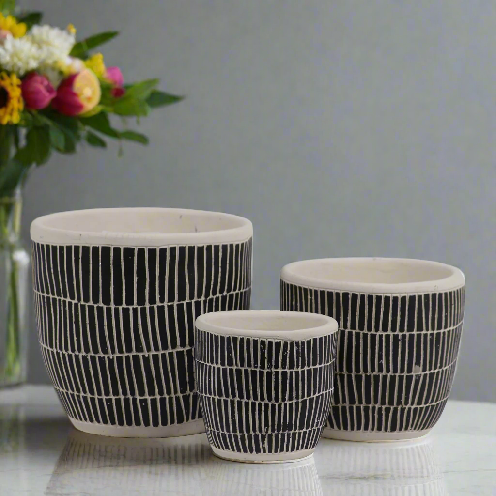 Nalore Embossed Lattice Ceramic Pot Set (Set of 3)
