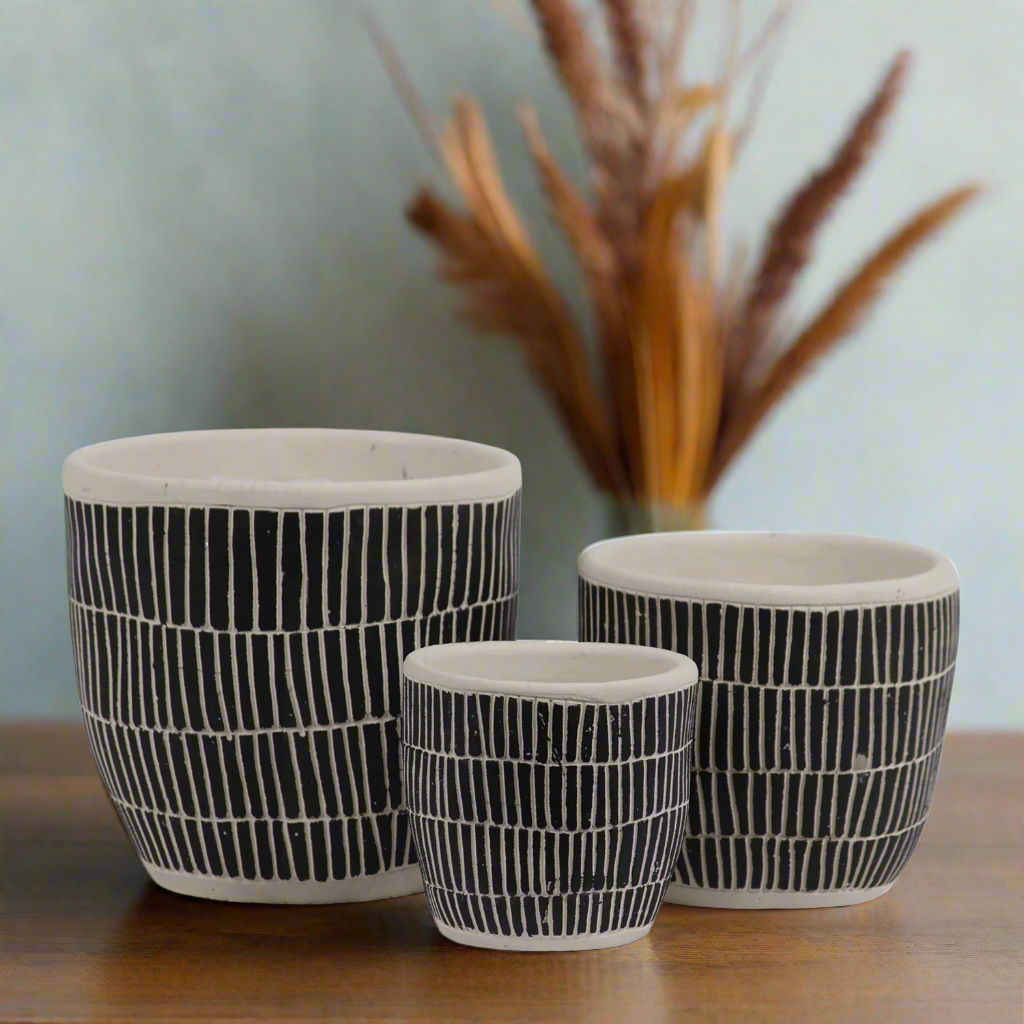 Nalore Embossed Lattice Ceramic Pot Set (Set of 3)