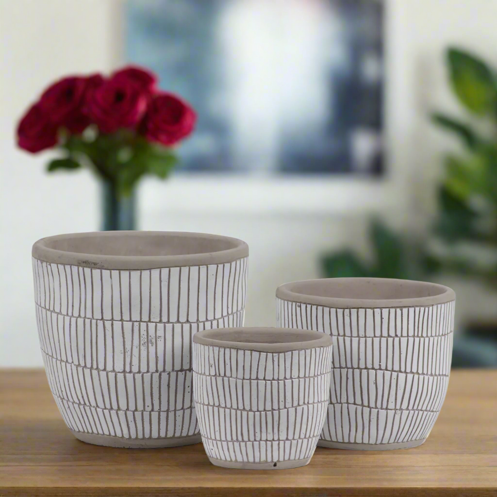 Nalore Embossed Lattice Ceramic Pot Set (Set of 3)